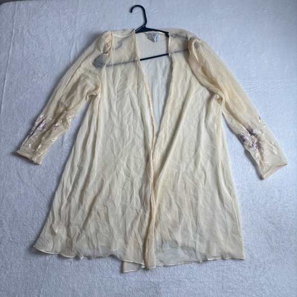 Flora Nikrooz Cover Up Womens S Beige Sheer Embroidered On Sleeve Open Front - Picture 1 of 7